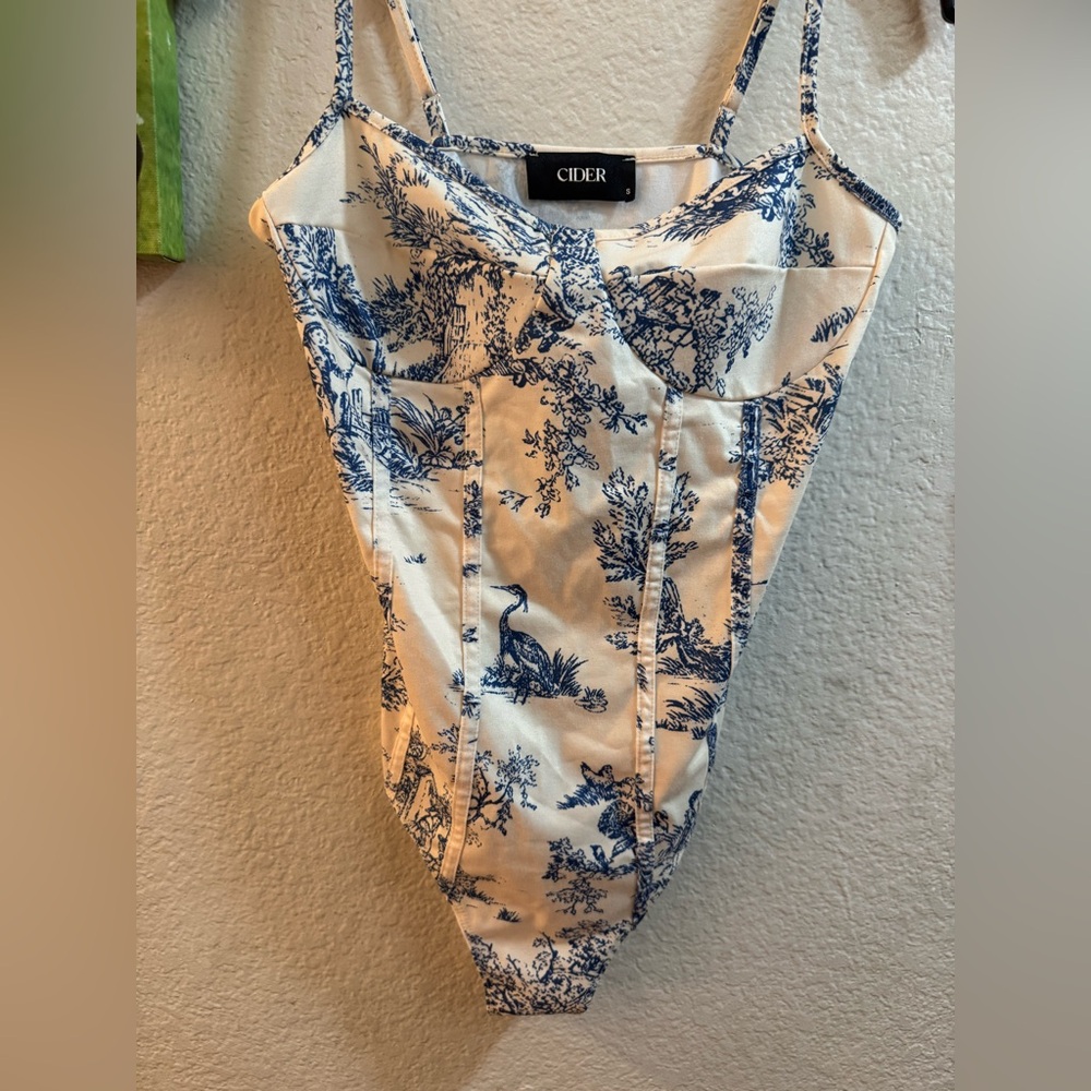 Cider Blue and Cream Patterned Bodysuit